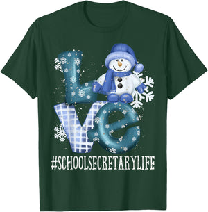 School Secretary Love Snowman Women Winter Season Christmas T-Shirt - T-Shirt | Forest