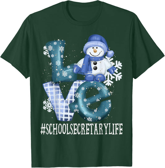 School Secretary Love Snowman Women Winter Season Christmas T-Shirt - T-Shirt | Forest