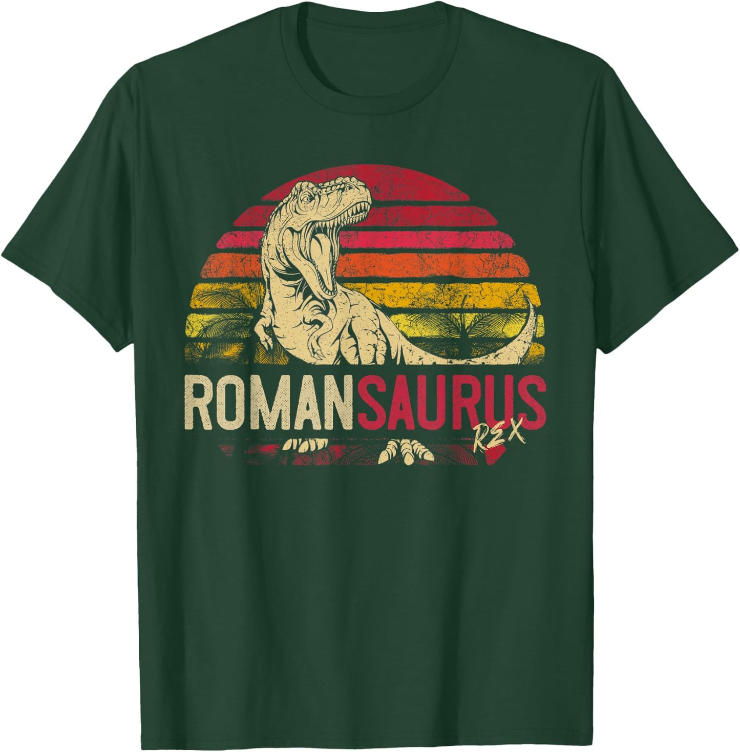 Roman Saurus Funny Personalized Dinosaur T Rex Name Boy Gift T-Shirt - T-Shirt | Forest
