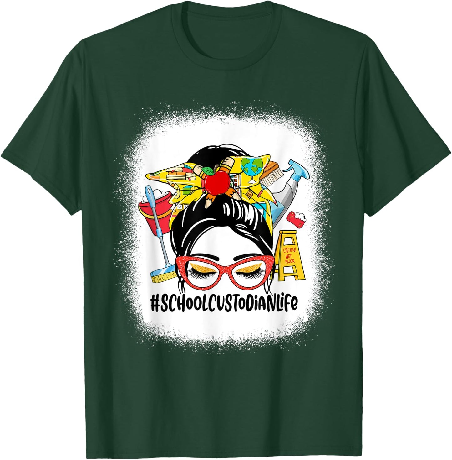 School Custodian Life Messy Bun Women School Custodian Gifts T-Shirt - T-Shirt | Forest