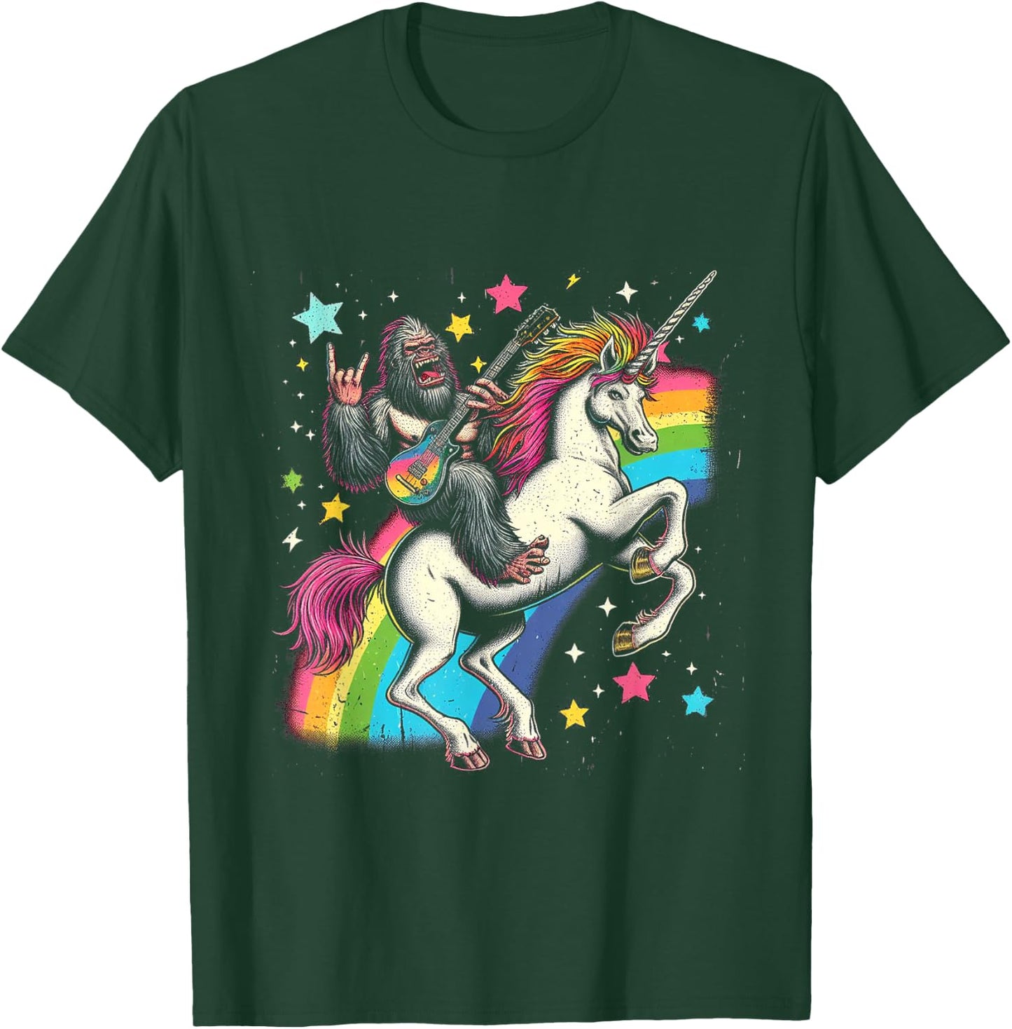 Funny Bigfoot Riding a Rainbow Unicorn T-Shirt - T-Shirt | Forest