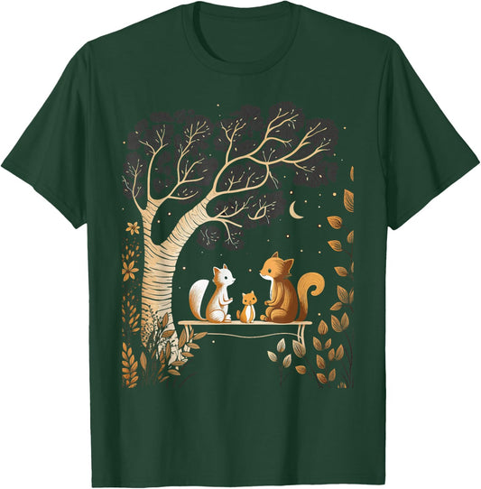 Cottagecore Aesthetic Foxes And Moon, Fox Lover Women, Kids T-Shirt - T-Shirt | Forest