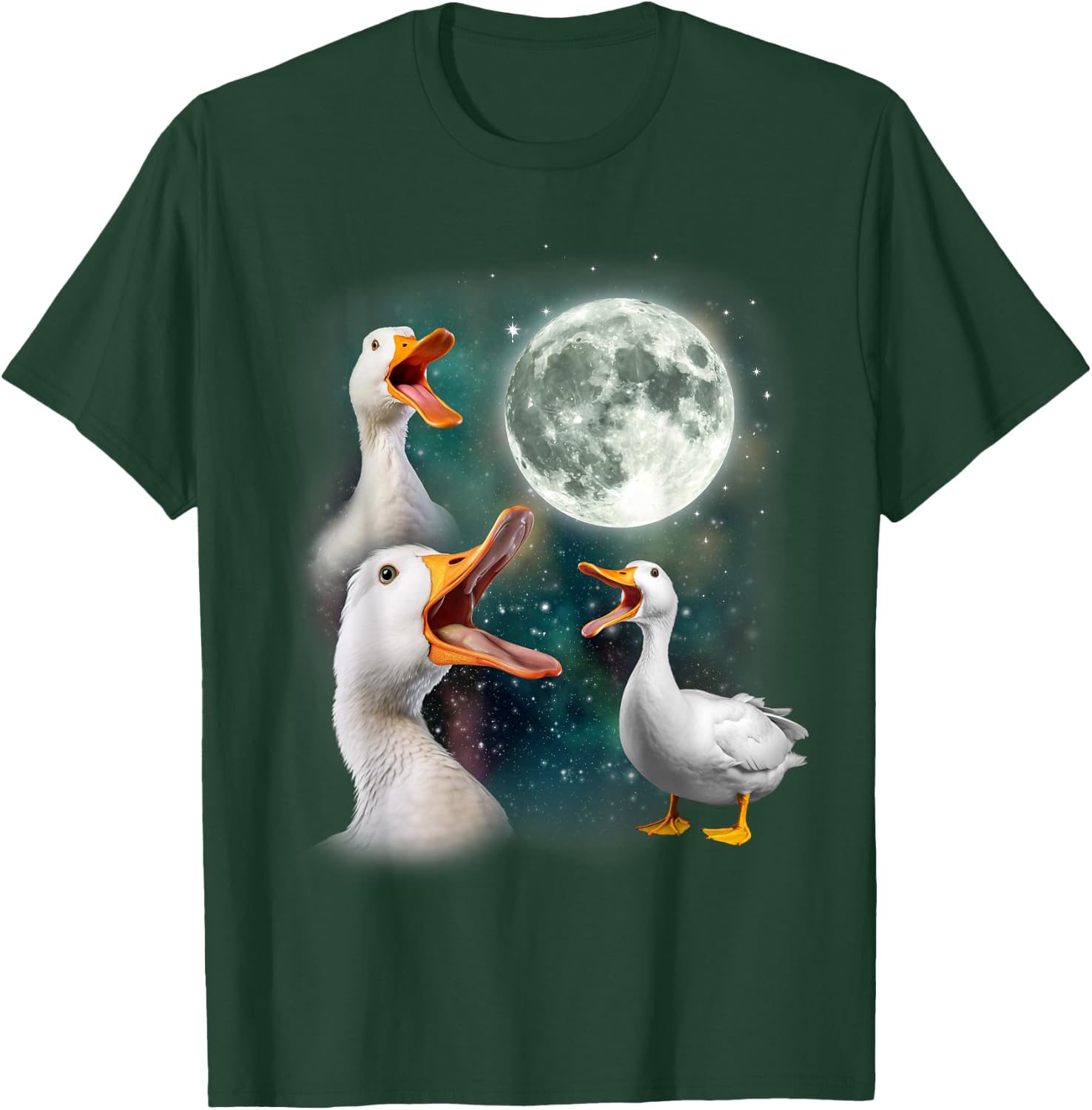 3 Ducks Howl At Moon | Funny Weird Cursed Pekin Duck Lover T-Shirt - T-Shirt | Forest