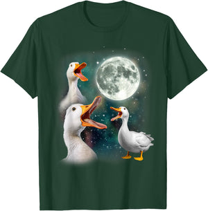 3 Ducks Howl At Moon | Funny Weird Cursed Pekin Duck Lover T-Shirt - T-Shirt | Forest
