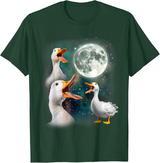 3 Ducks Howl At Moon | Funny Weird Cursed Pekin Duck Lover T-Shirt - T-Shirt | Forest
