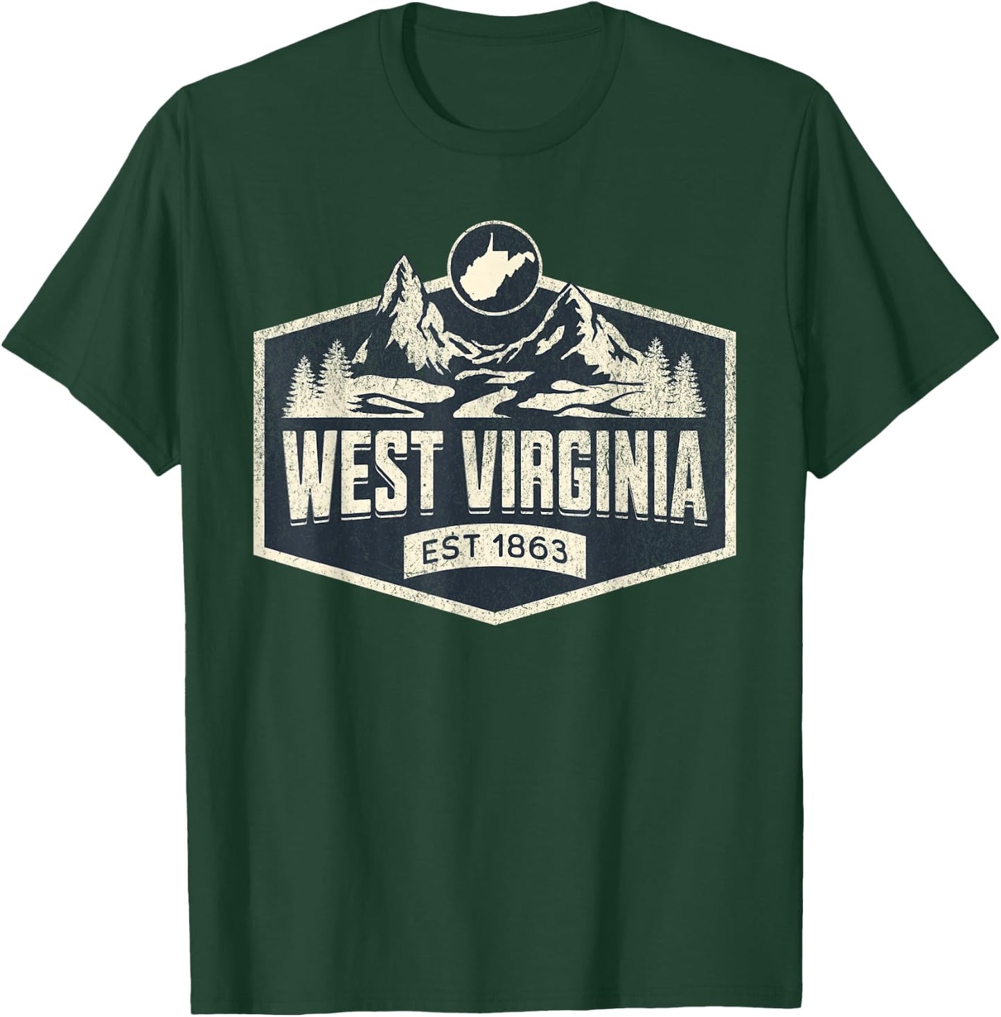 West Virginia Style -Adults Blue Small Map T-Shirt - T-Shirt | Forest