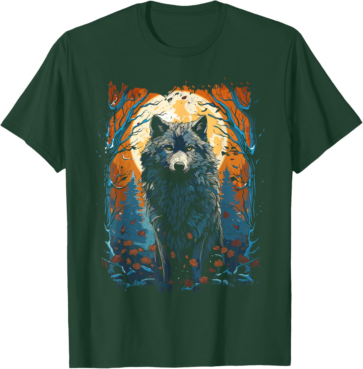 Wolf and Moon, Forest, Nature Art Women, Men T-Shirt - T-Shirt | Forest