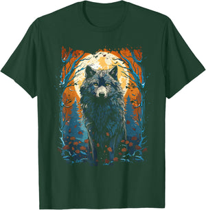 Wolf and Moon, Forest, Nature Art Women, Men T-Shirt - T-Shirt | Forest