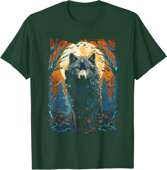 Wolf and Moon, Forest, Nature Art Women, Men T-Shirt - T-Shirt | Forest