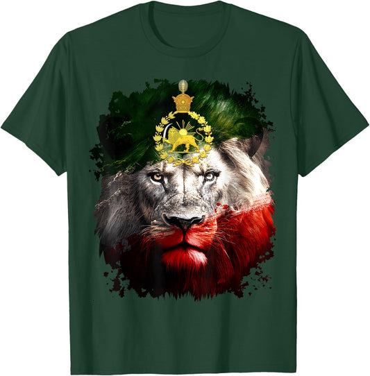 Iran flag with a golden lion head T-Shirt - T-Shirt | Forest