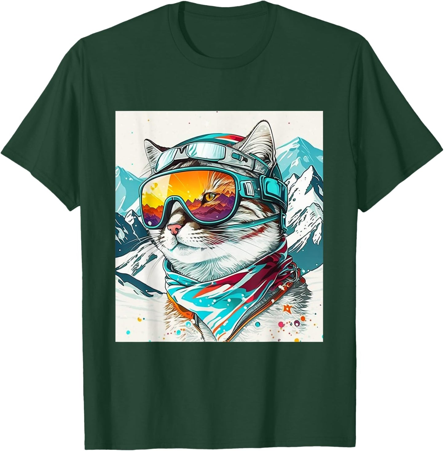 Winter Cat Ski Snowboard Snow Kitten T-Shirt - T-Shirt | Forest