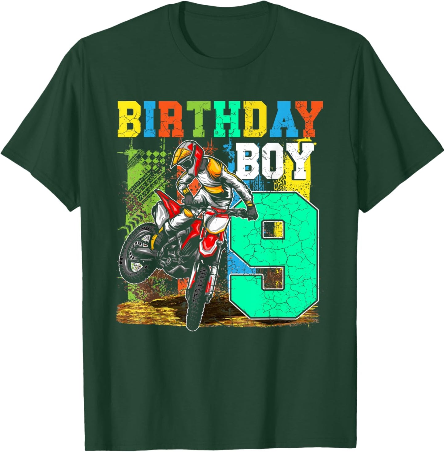 Kids 9 Years Old Kid Birthday Boy Dirt Bike Motorcycle Bday T-Shirt - T-Shirt | Forest