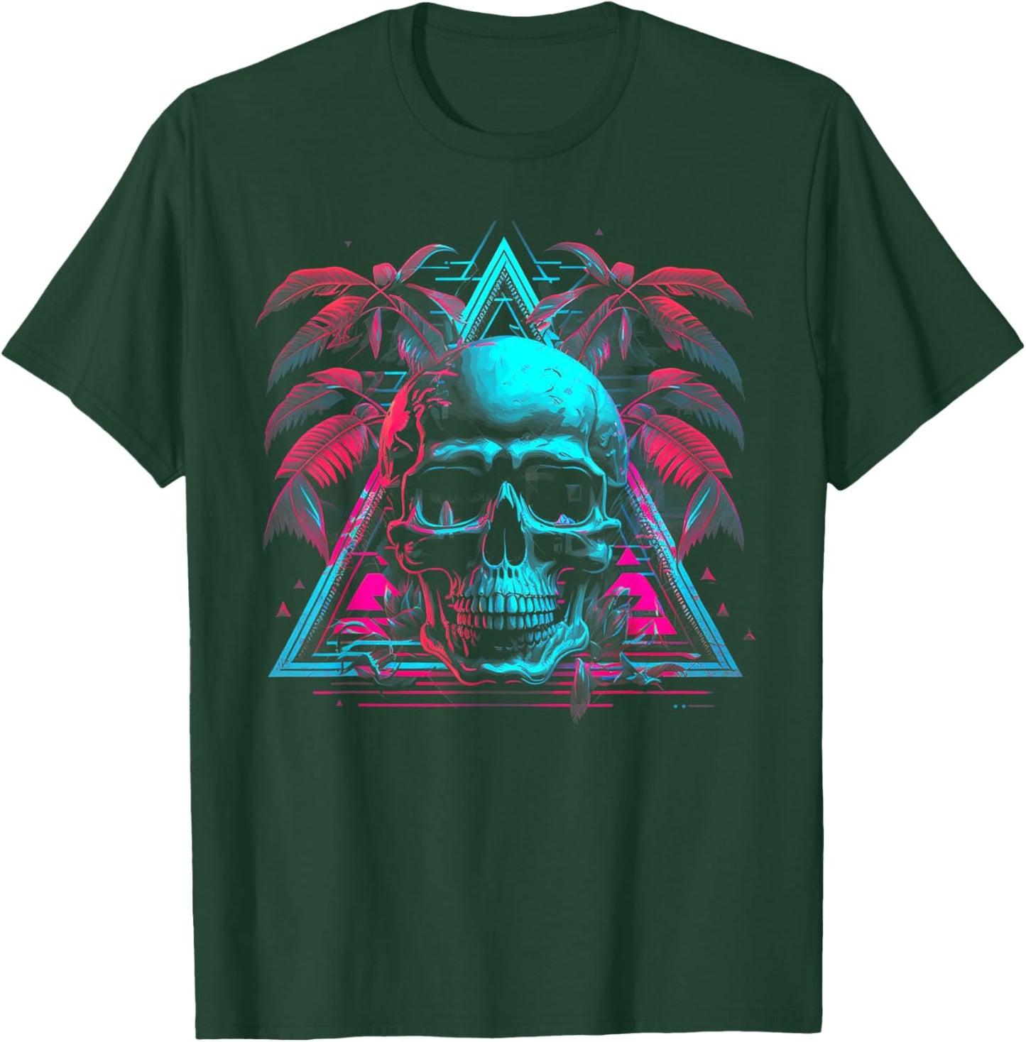 Skull Vaporwave Retrowave Aesthetic Synthwave 80s Palm Tree T-Shirt - T-Shirt | Forest