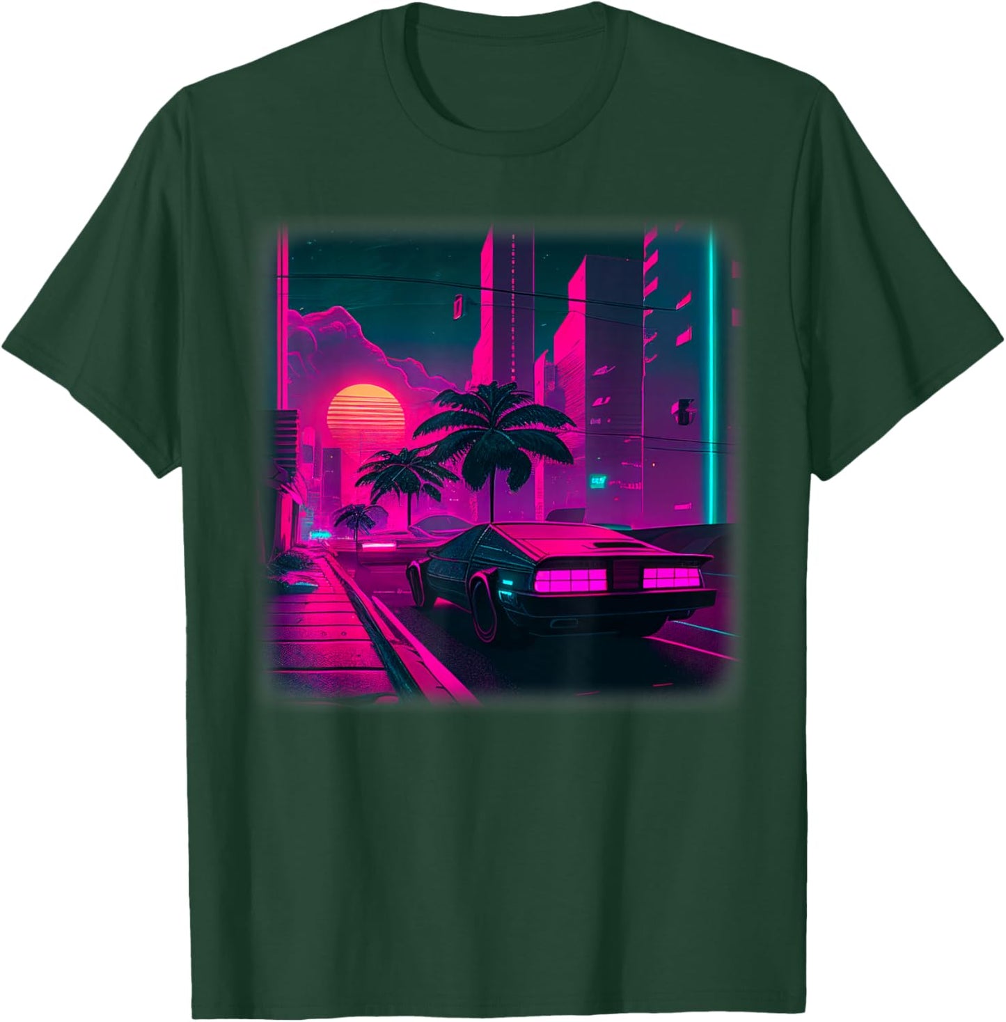 Synthwave Vaporwave Sunset Palm Trees 80s 90s Illustration T-Shirt - T-Shirt | Forest