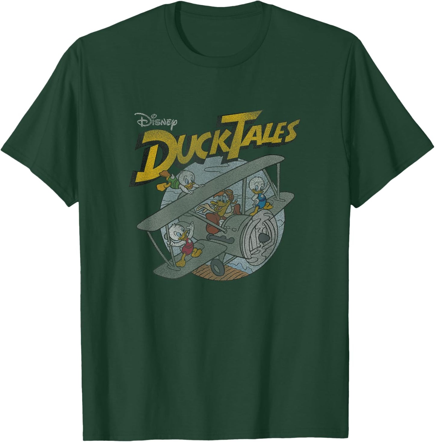 Disney DuckTales Ducks On Airplane Distressed Portrait T-Shirt - T-Shirt | Forest
