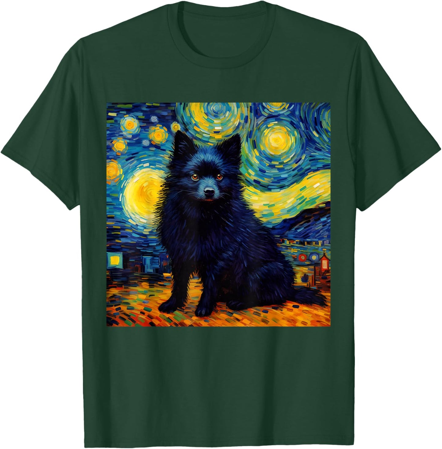 Surreal Starry Night Schipperke Dog Men Women Kids T-Shirt - T-Shirt | Forest