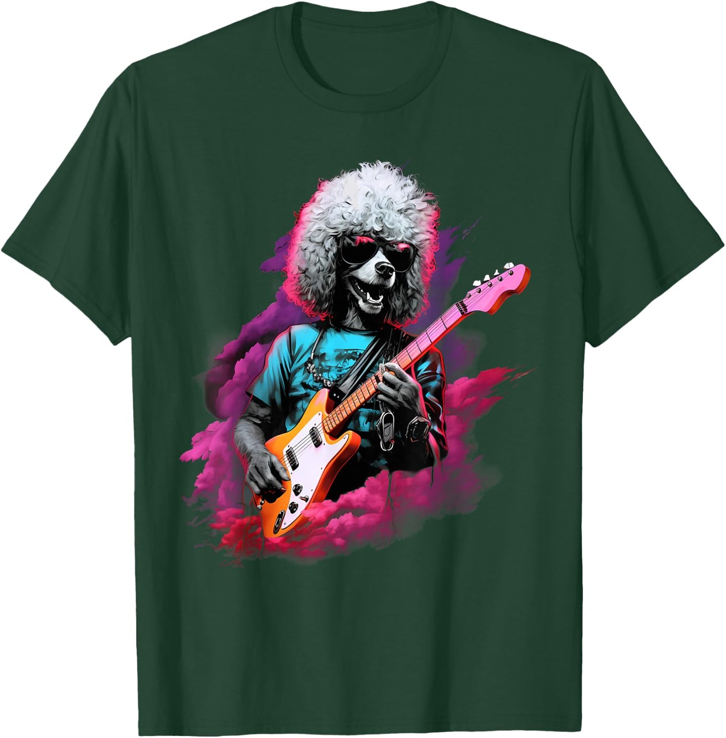 Punk Rock Guitar Poodle Dog Guitarist Men Women Girls Kids T-Shirt - T-Shirt | Forest
