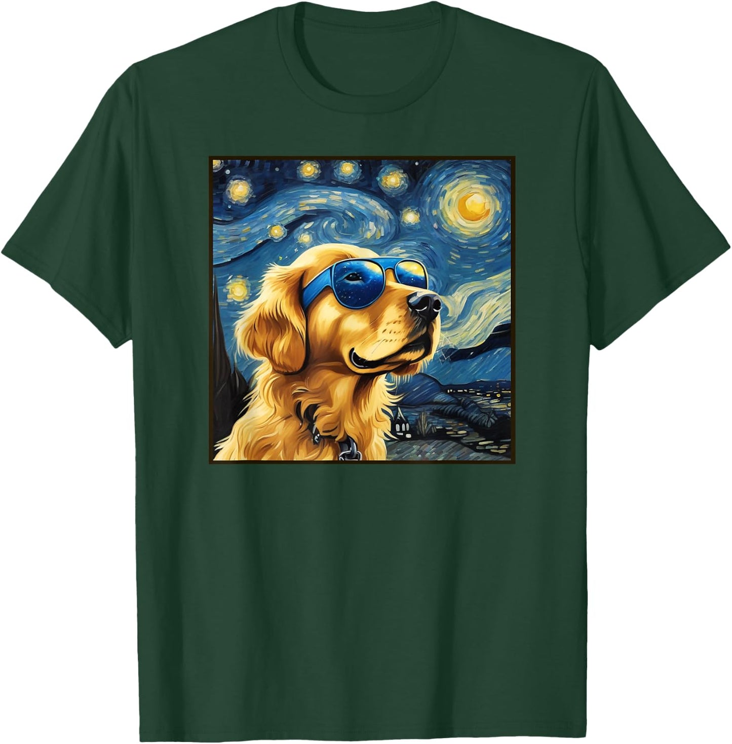 Van Gogh Starry Night Cute Dog Golden Retriever shirt T-Shirt - T-Shirt | Forest
