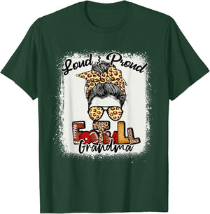 Loud & Proud Football Grandma Messy Bun Bleached T-Shirt - T-Shirt | Forest