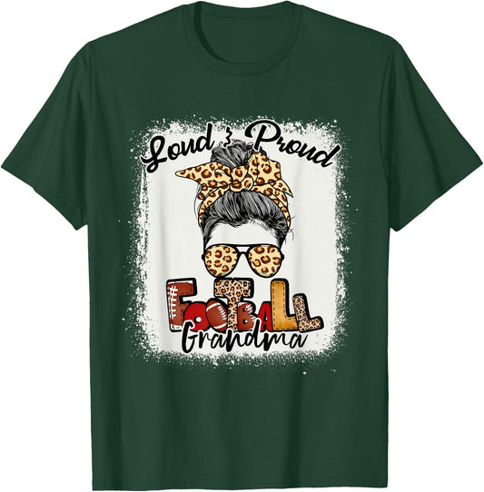 Loud & Proud Football Grandma Messy Bun Bleached T-Shirt - T-Shirt | Forest