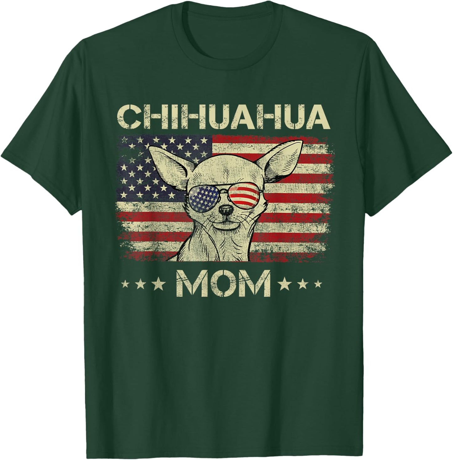 Chihuahua Mom Dog Lovers American Flag 4th Of July Women Men T-Shirt - T-Shirt | Forest