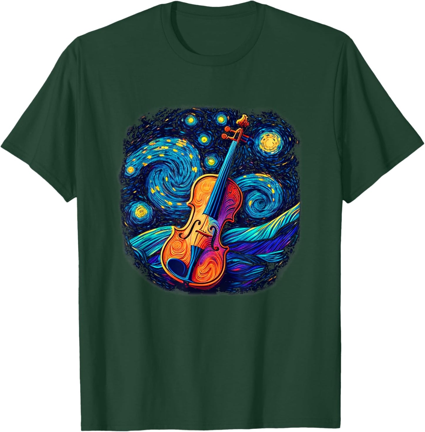 Violin Lover Art Women Violin Player Starry Night T-Shirt - T-Shirt | Forest
