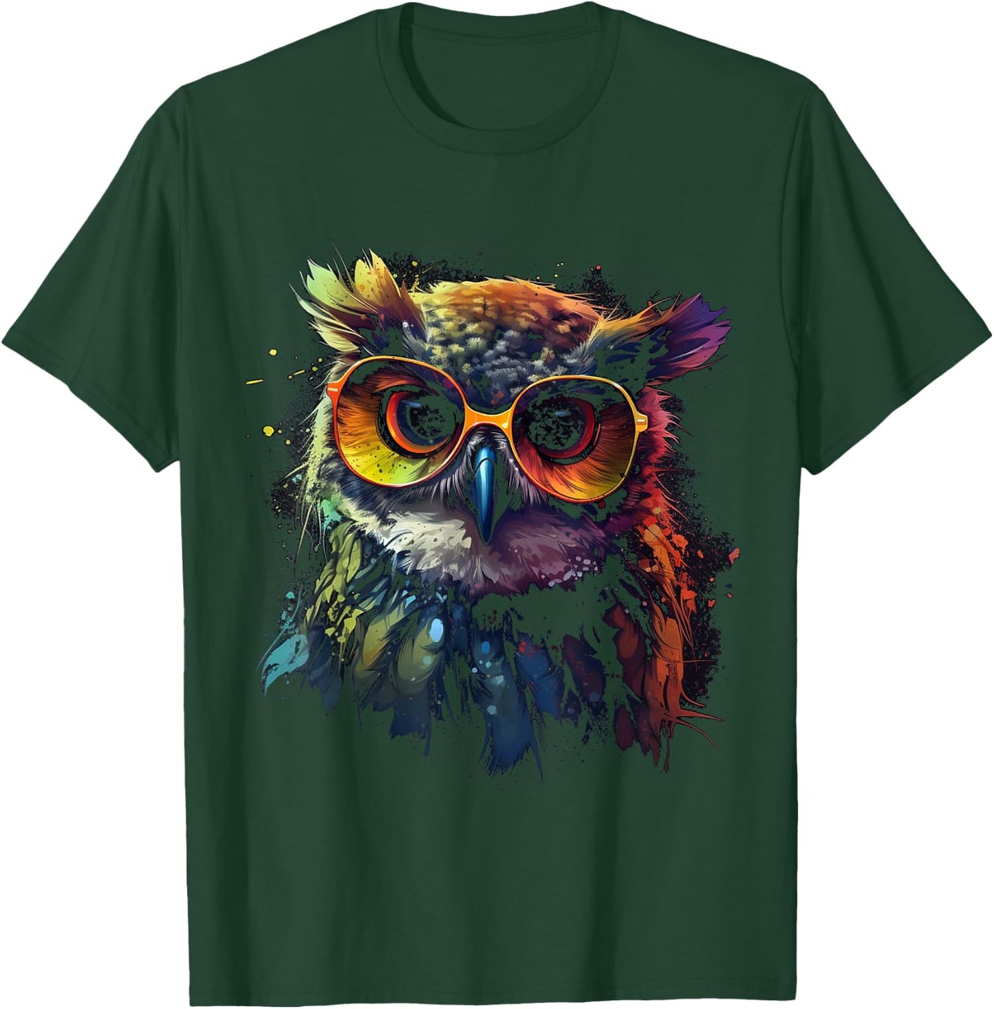 Owl Artwork - Animal Glasses Colourful Bird Art Owl T-Shirt - T-Shirt | Forest