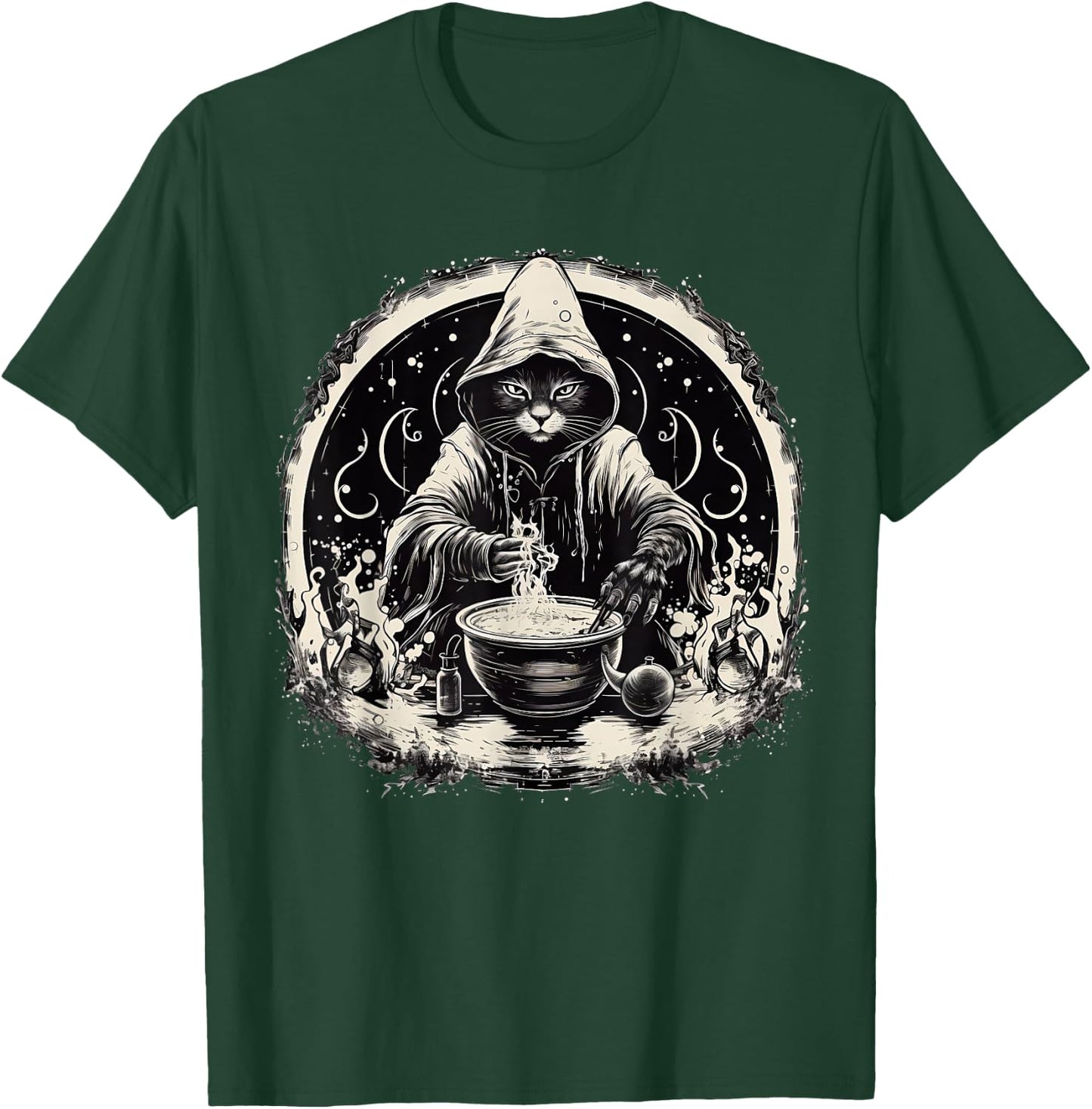 Halloween Black Cat Wizard Vintage Costume Women T-Shirt - T-Shirt | Forest