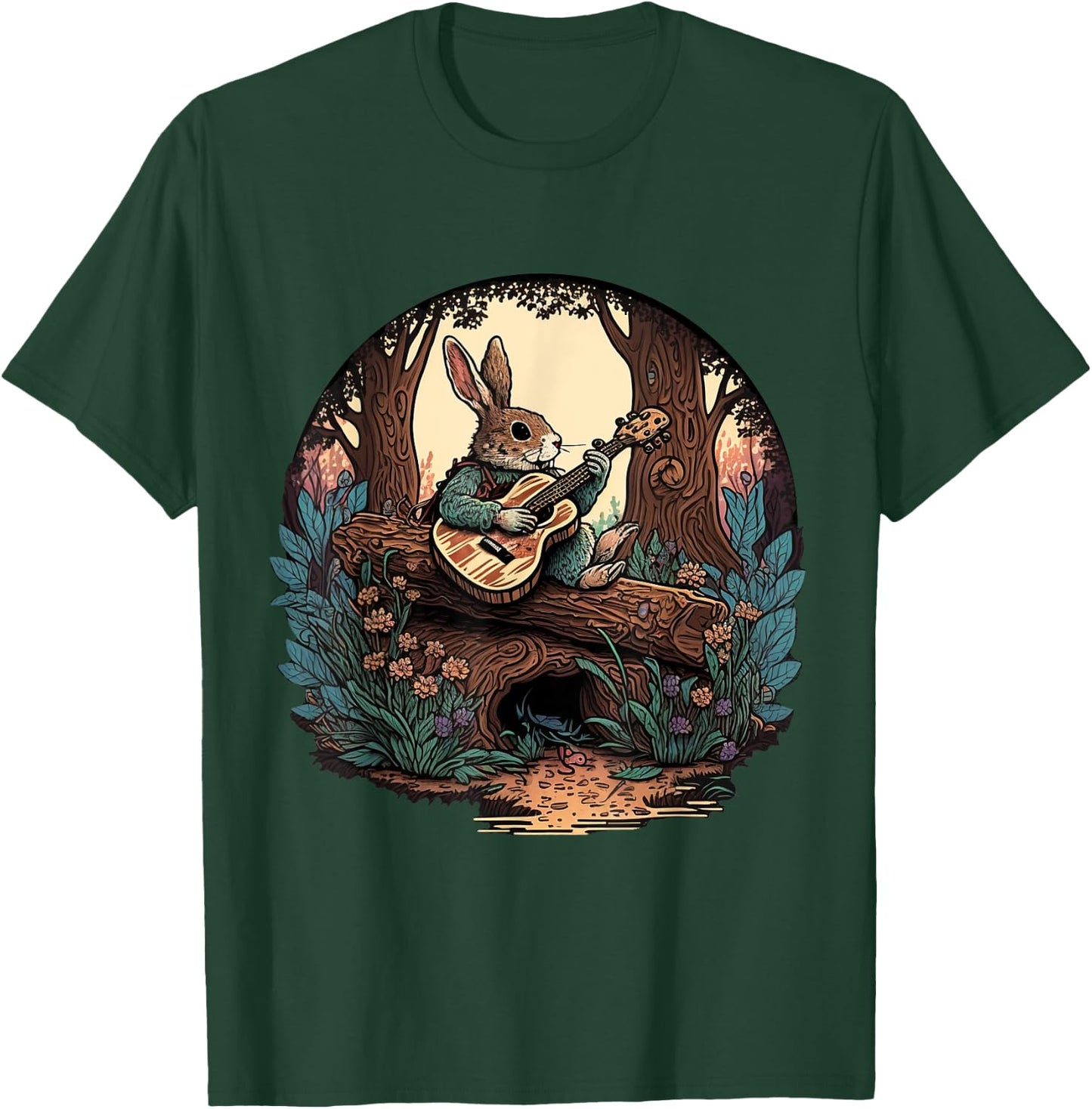 Funny Bunny Playing Banjo Guitar Music Rabbit T-Shirt - T-Shirt | Forest