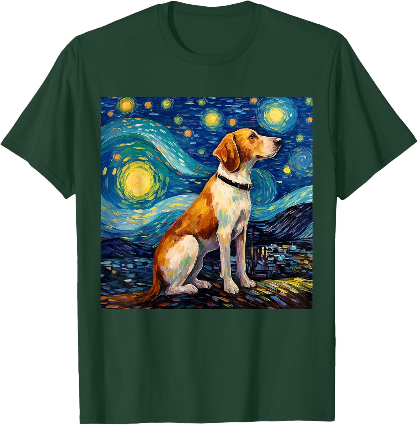 Surreal Starry Night American Foxhound Dog T-Shirt - T-Shirt | Forest