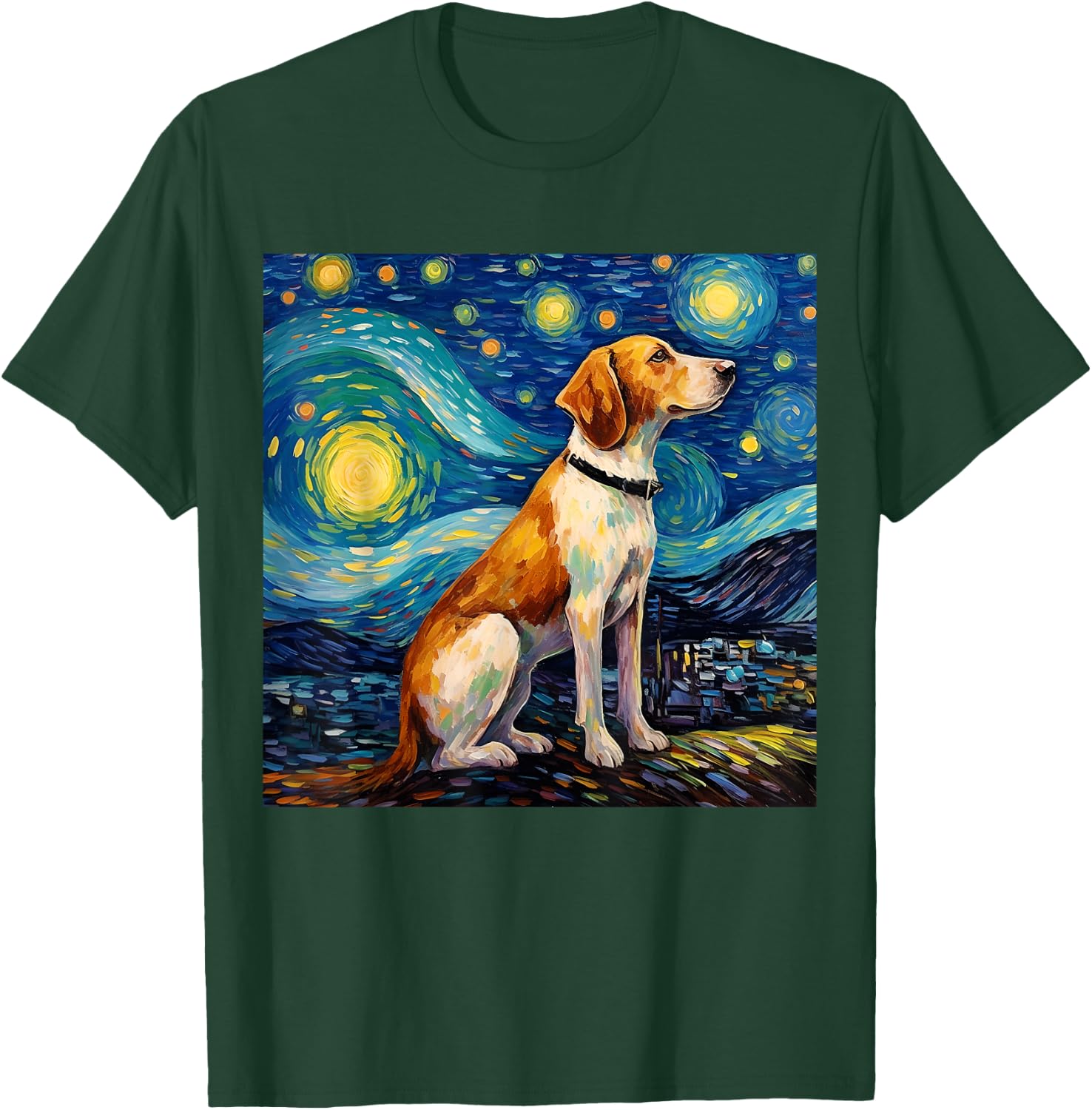 Surreal Starry Night American Foxhound Dog T-Shirt - T-Shirt | Forest