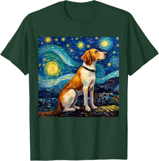 Surreal Starry Night American Foxhound Dog T-Shirt - T-Shirt | Forest