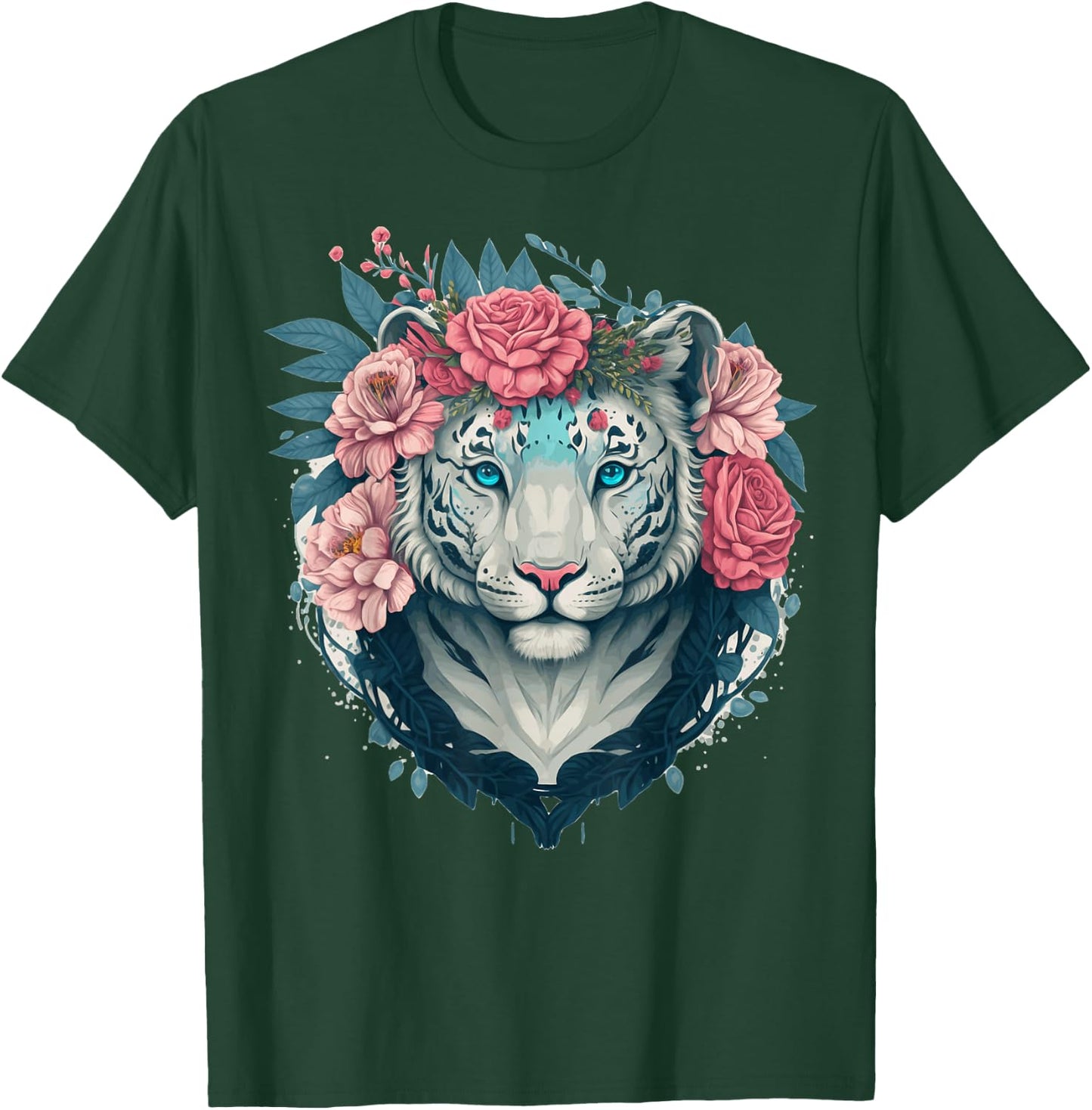 White Bengal Tiger Flower Crown Floral Animal Lovers T-Shirt - T-Shirt | Forest