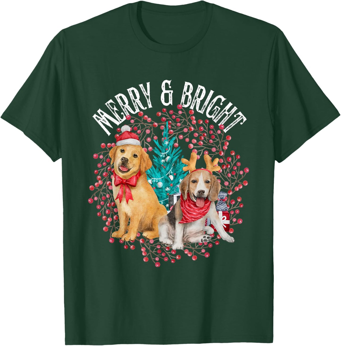 Christmas Beagle and Golden Retriever T-Shirt - T-Shirt | Forest