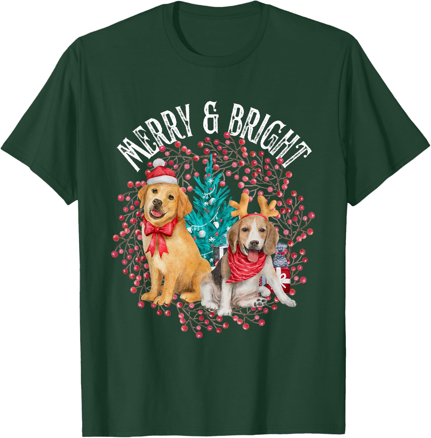 Christmas Beagle and Golden Retriever T-Shirt - T-Shirt | Forest