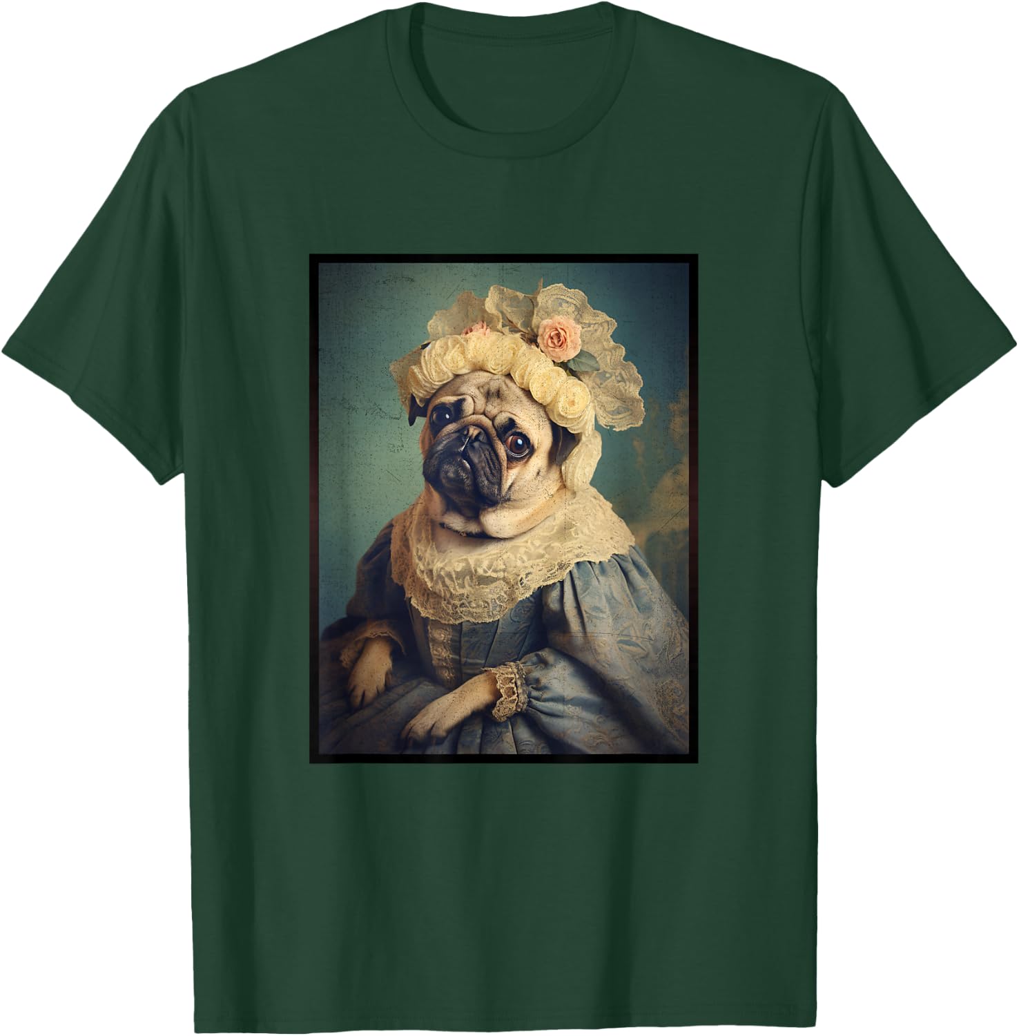 Pug Dog Portrait Renaissance Funny Pet Mom Dad Women Girls Kids T-Shirt - T-Shirt | Forest