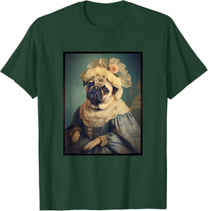 Pug Dog Portrait Renaissance Funny Pet Mom Dad Women Girls Kids T-Shirt - T-Shirt | Forest