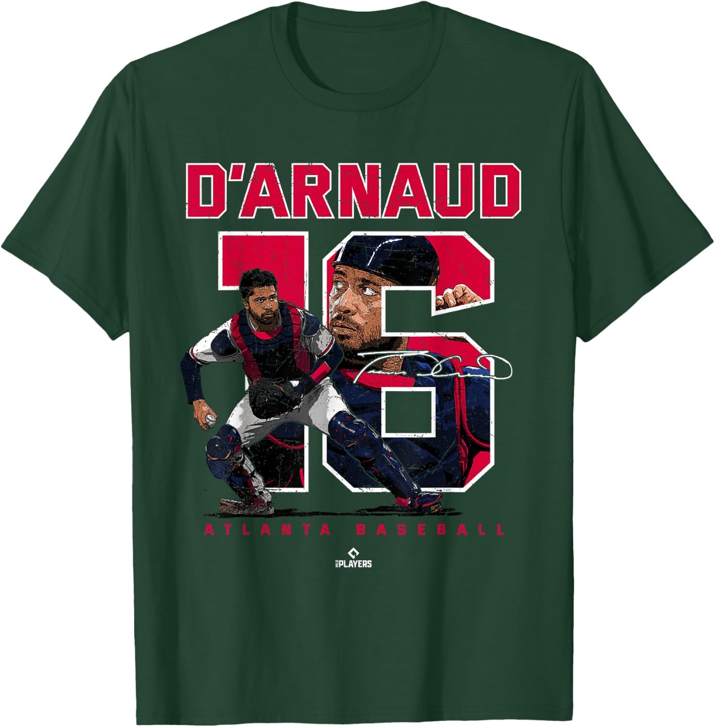 Number and Portrait Travis d Arnaud Atlanta MLBPA T-Shirt - T-Shirt | Forest