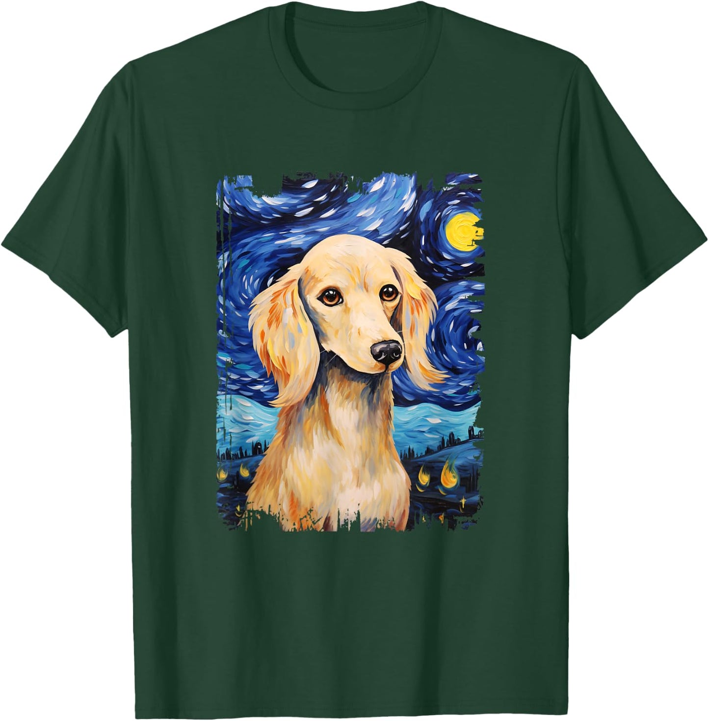 Cream Dachshund Dog Starry Night Painting Dog Mom Dad T-Shirt - T-Shirt | Forest