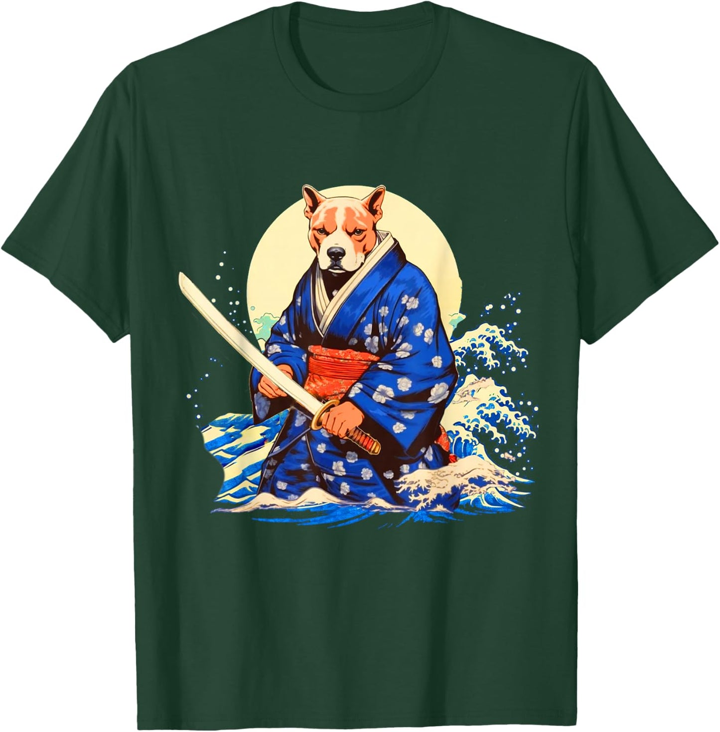 Funny Pitbull Dog Japanese Grand Wave Ukiyoe Art Ninja Cool T-Shirt - T-Shirt | Forest