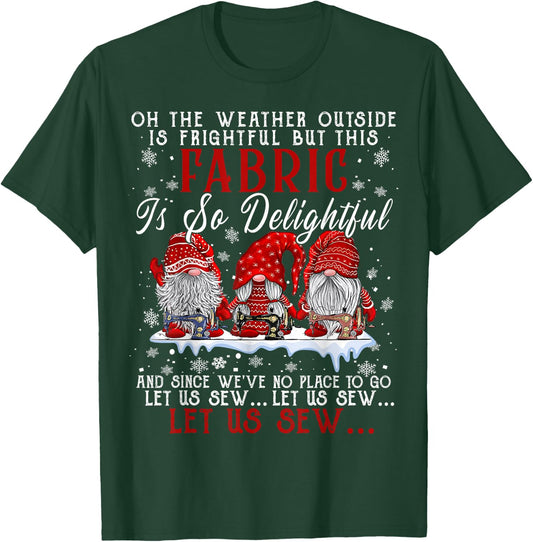 Let Us Sew Three Gnomes Sewing Quilting Christmas T-Shirt - T-Shirt | Forest