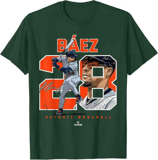 Number and Portrait Javier Baez Detroit MLBPA T-Shirt - T-Shirt | Forest