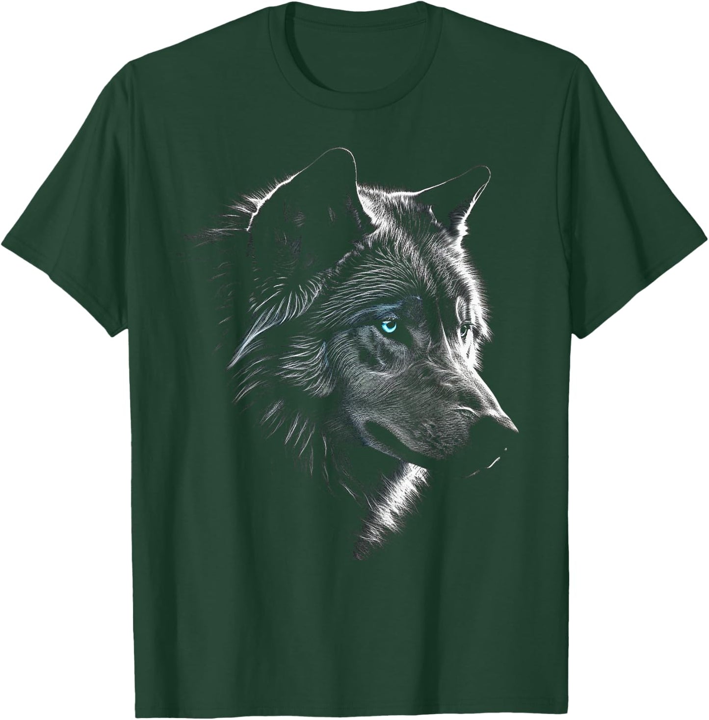 Wolf Portrait Blue Eyes - Artwork | Animal Motif Wolf T-Shirt - T-Shirt | Forest