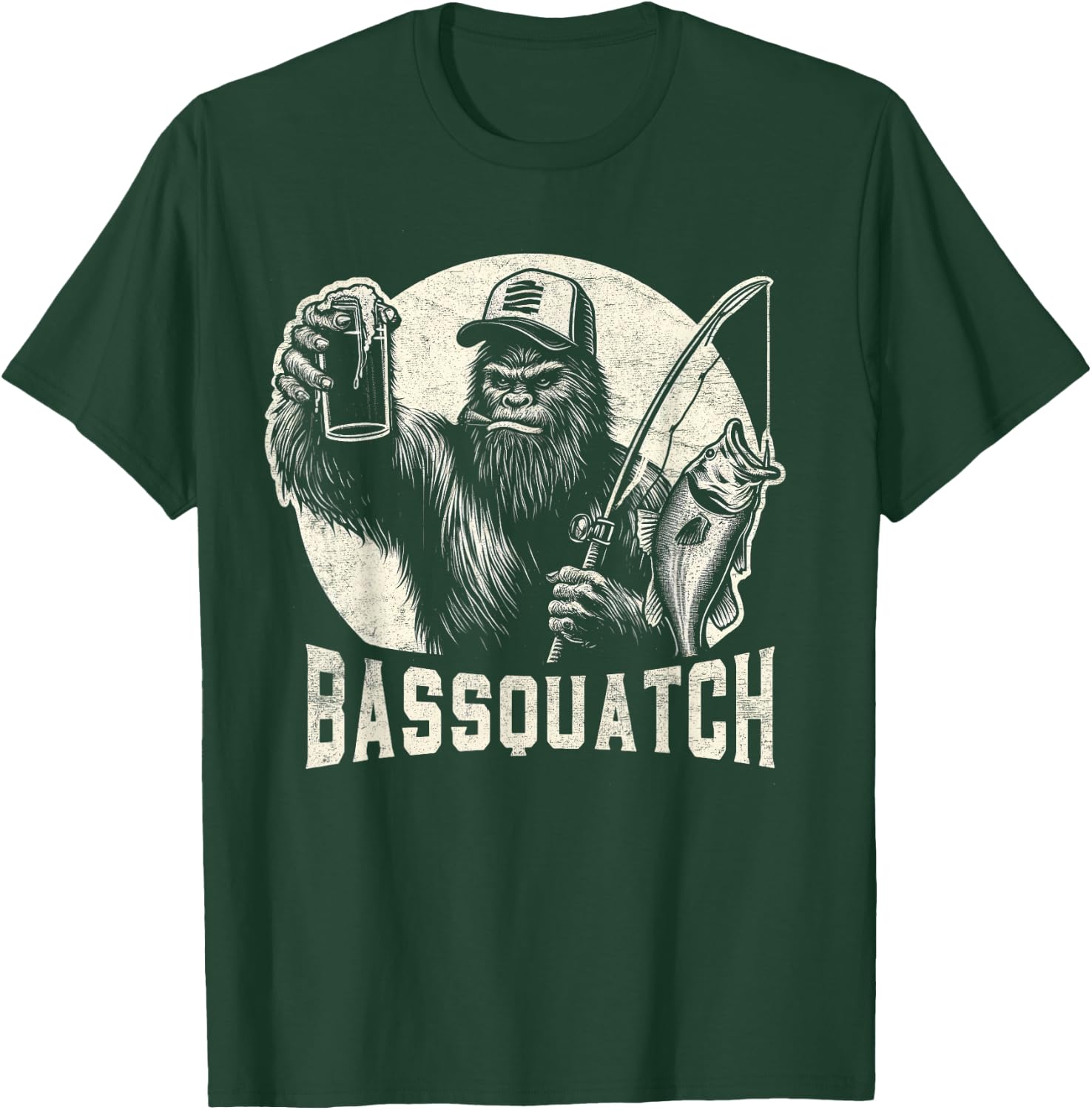 Bassquatch Sasquatch Men's Bass Fishing Bigfoot 80's Vintage T-Shirt - T-Shirt | Forest