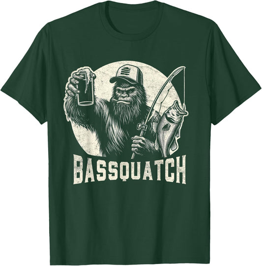 Bassquatch Sasquatch Men's Bass Fishing Bigfoot 80's Vintage T-Shirt - T-Shirt | Forest