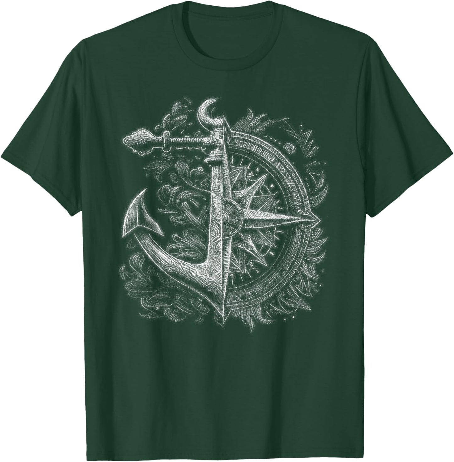 Compass and Anchor Boating Ocean sea Retro Vintage Sailor T-Shirt - T-Shirt | Forest