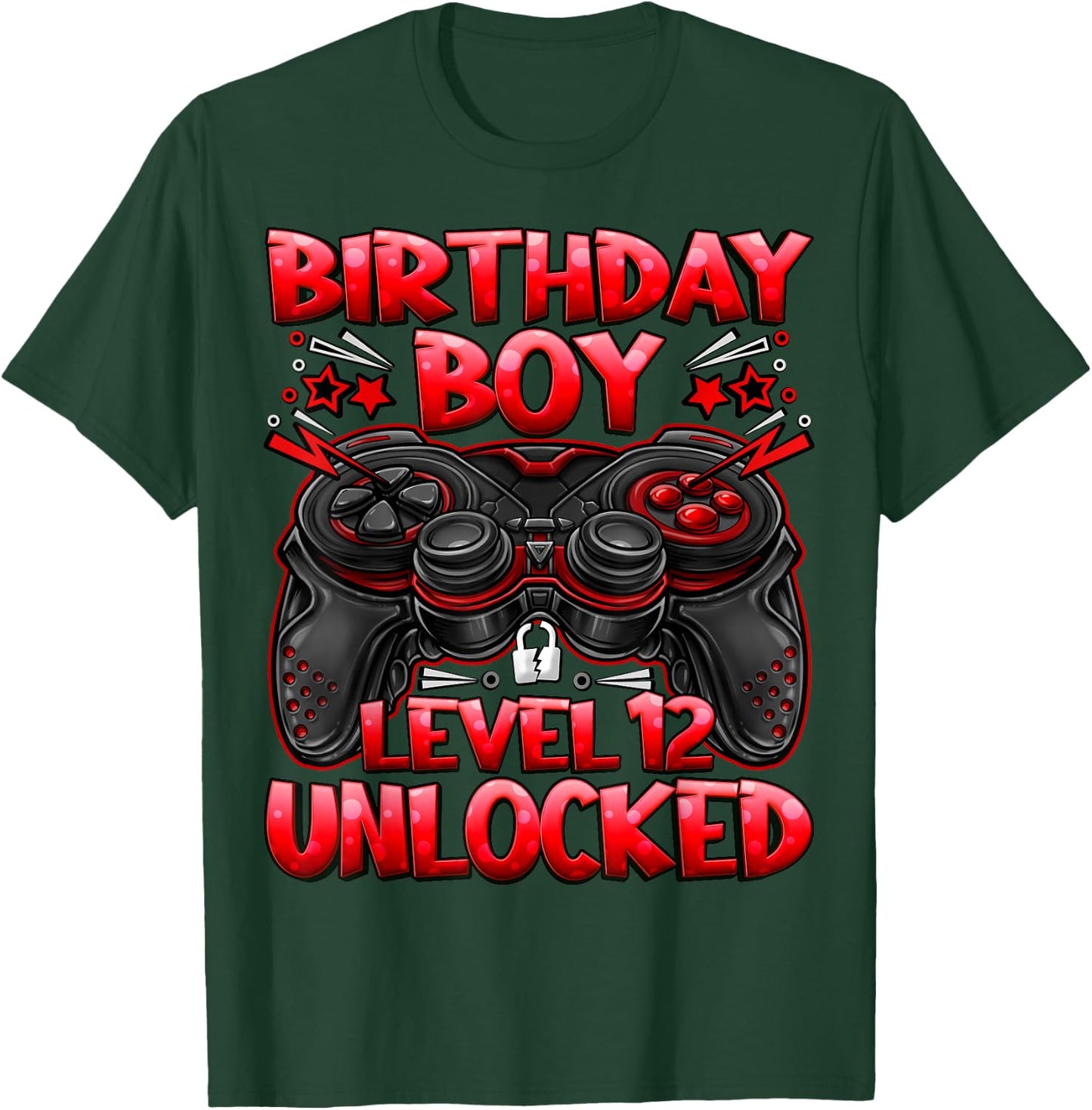 Birthday Boy Level 12 Unlocked 12th Birthday Gaming Gifts T-Shirt - T-Shirt | Forest