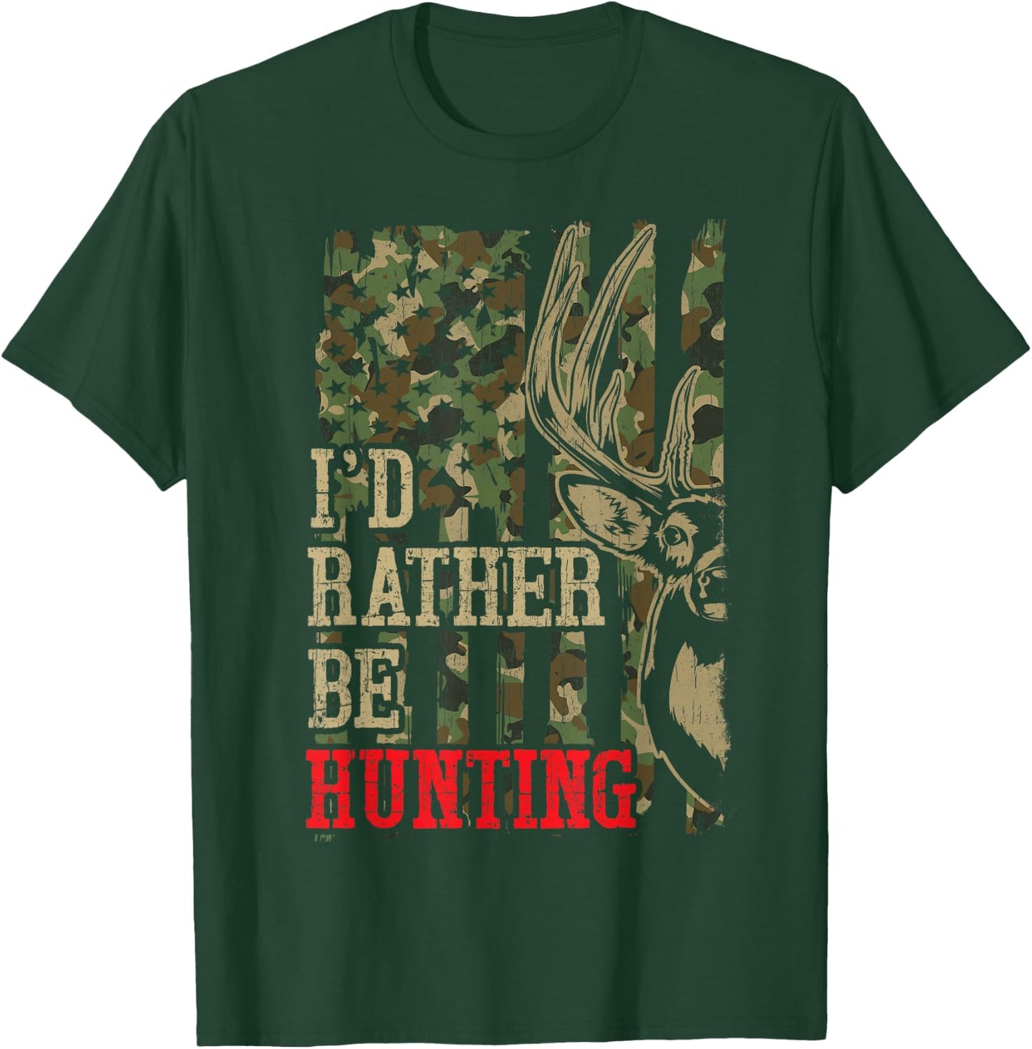 Youth Men I'd Rather Hunting Deer Camo Funny Hunter Dad Joke T-Shirt - T-Shirt | Forest