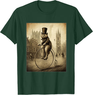 Funny Cat Top Hat Riding Penny Farthing Bicycle Cute Vintage Women Kids T-Shirt - T-Shirt | Forest