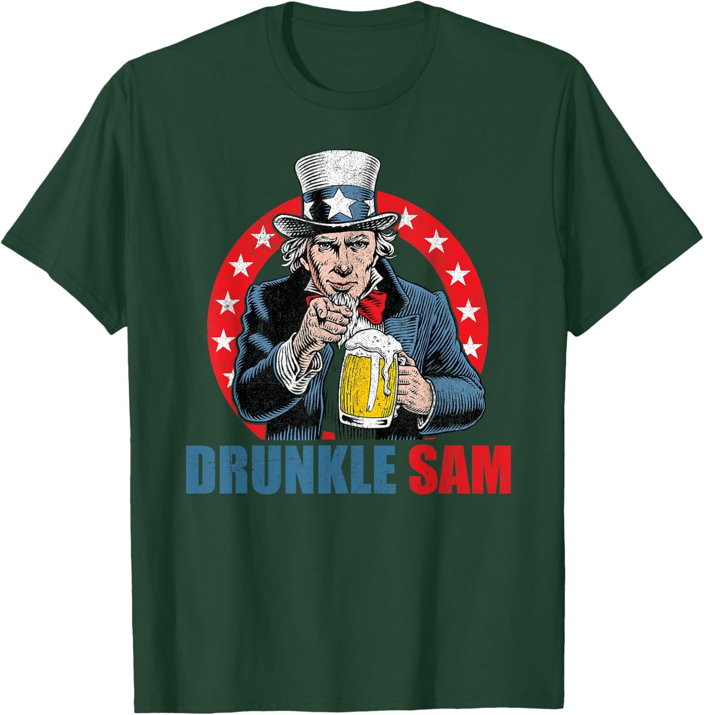 Drunkle Sam Funny 4th of July Uncle Sam USA Beer Drinking T-Shirt - T-Shirt | Forest